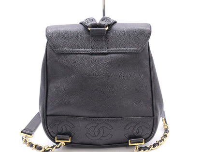 CHANEL Triple Coco Caviar Backpack with Turn Lock and Black Seal, GD Hardware, 4104306