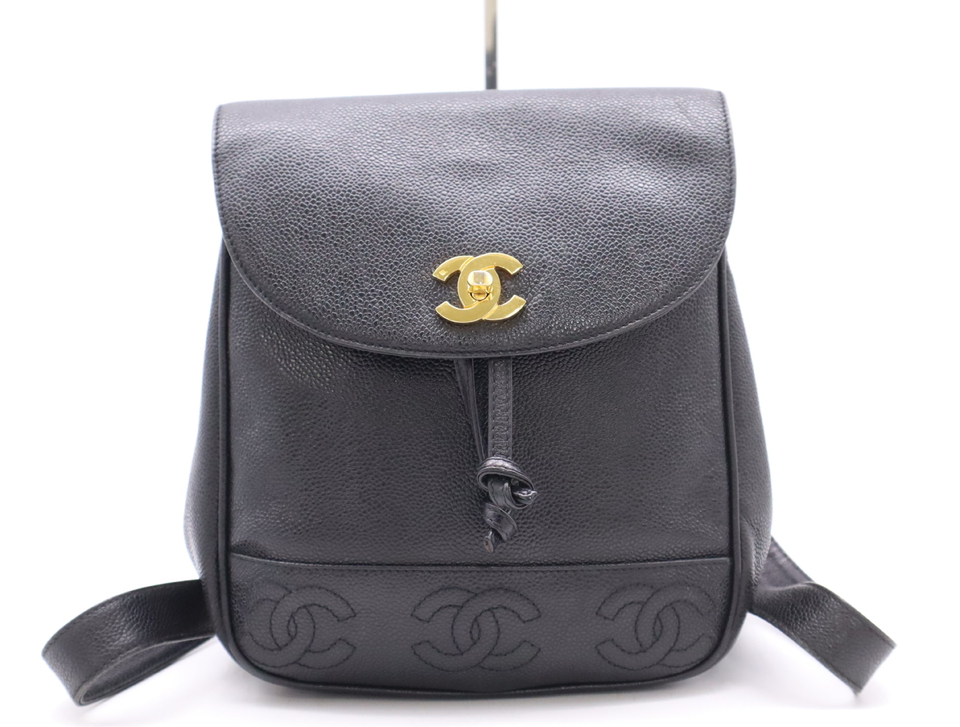 CHANEL Triple Coco Caviar Backpack with Turn Lock and Black Seal, GD Hardware, 4104306