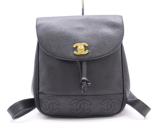 CHANEL Triple Coco Caviar Backpack with Turn Lock and Black Seal, GD Hardware, 4104306