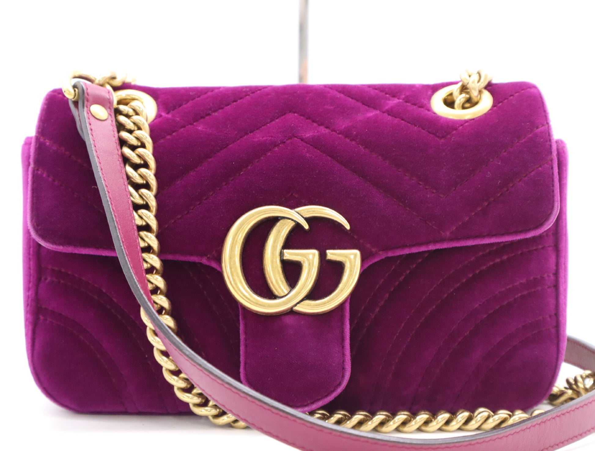 GUCCI 446744 GG Marmont Velvet Chain Shoulder Bag Purple Shoulder Bag