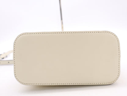 GUCCI 511189 Leather GUCCY SEGA Print Mini Shoulder Bag in White and Gold with Shoulder Strap