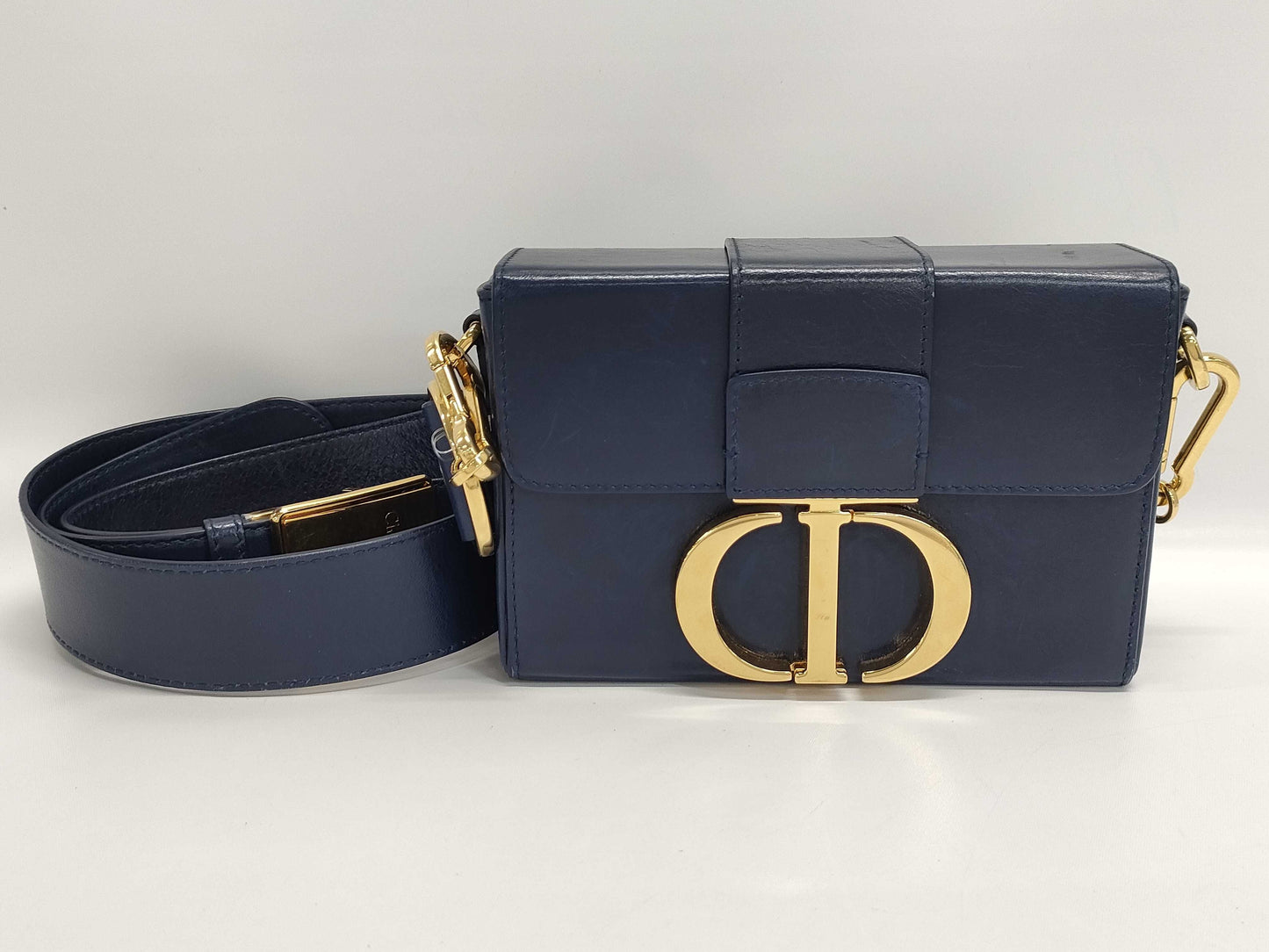 Dior Leather Montaigne 30 Navy Shoulder Bag with GD Hardware