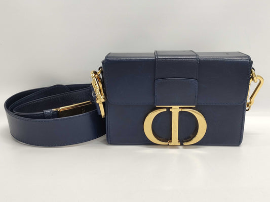 Dior Leather Montaigne 30 Navy Shoulder Bag with GD Hardware