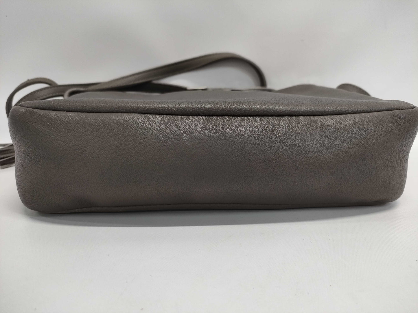 SAINT LAURENT Leather Fringe Gray Shoulder Bag