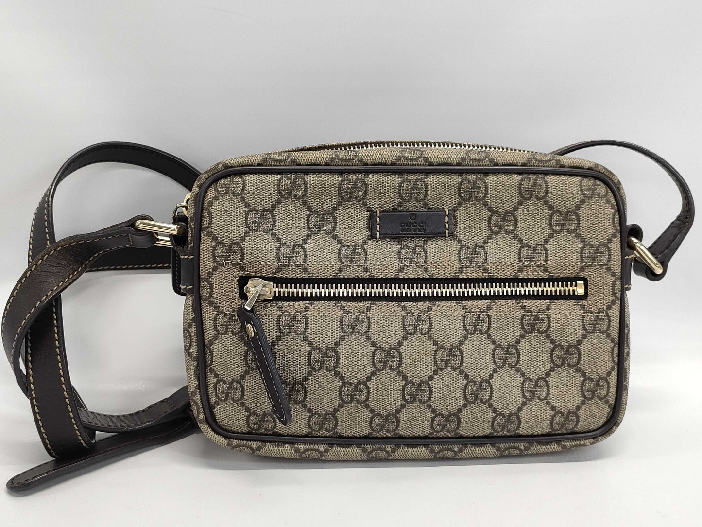 GUCCI 201447 GG Supreme Beige Brown Shoulder Bag