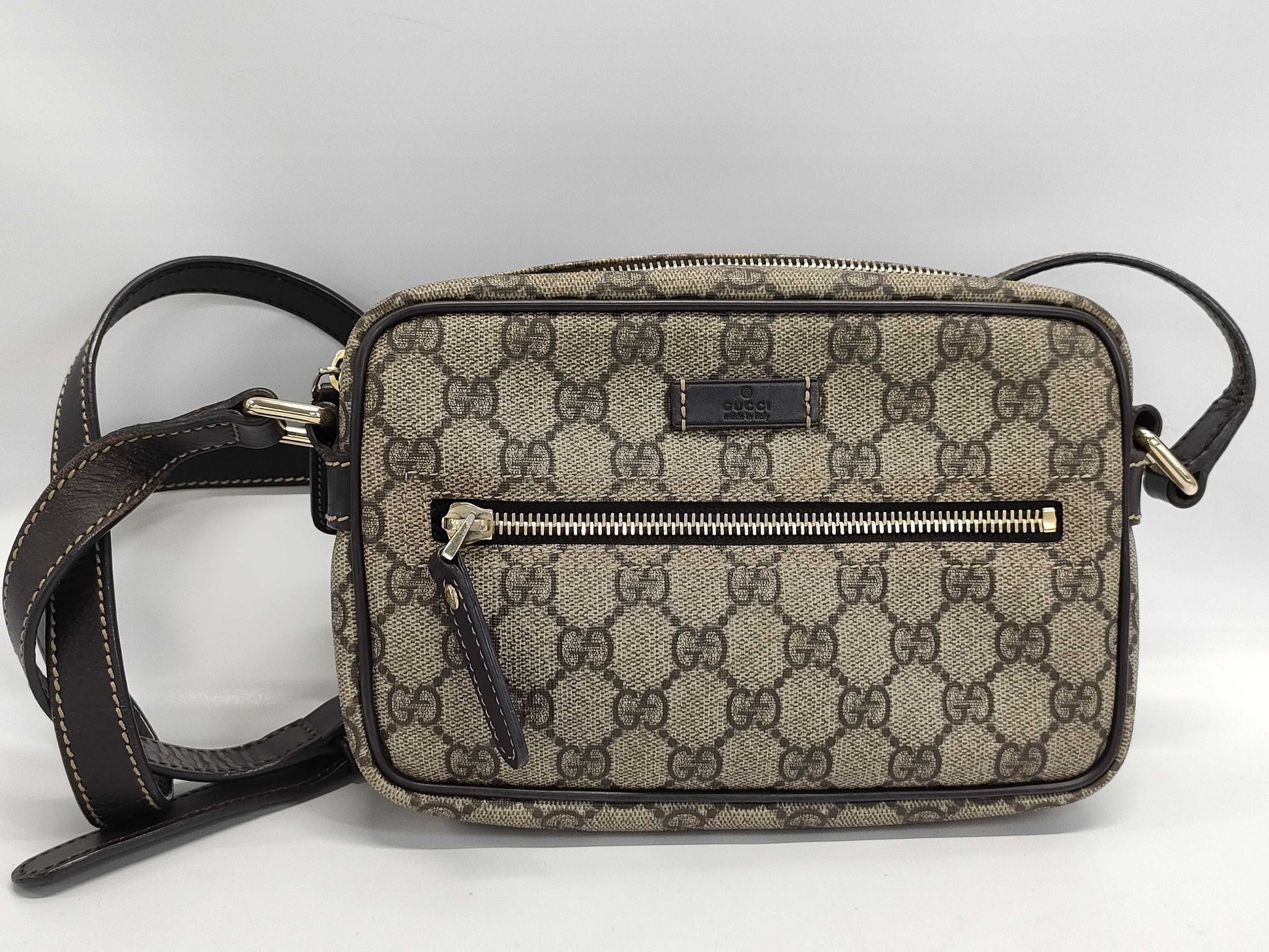 GUCCI 201447 GG Supreme Beige Brown Shoulder Bag