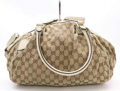 GUCCI GG Canvas 2-Way Handbag with Keychain and Shoulder Strap