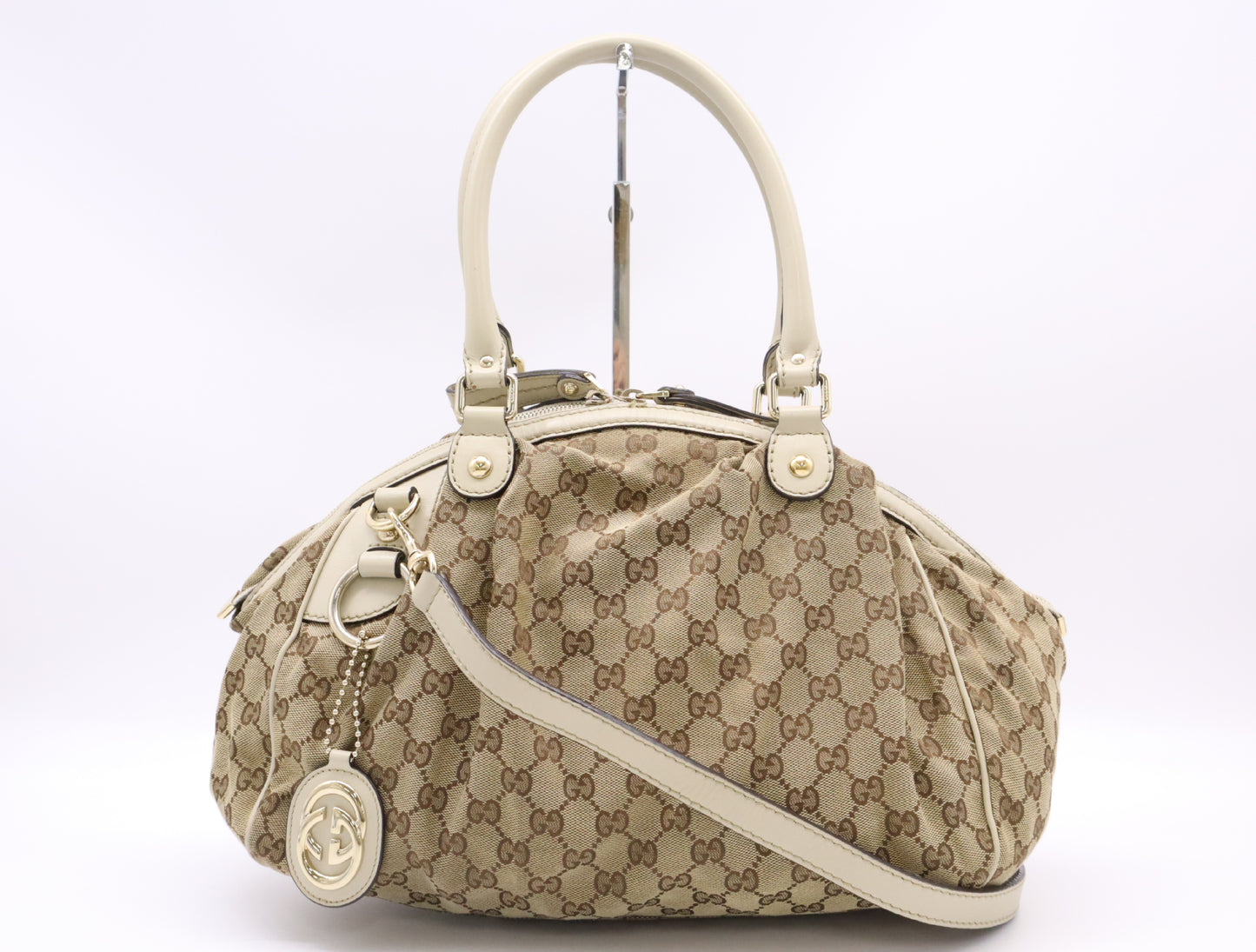 GUCCI GG Canvas 2-Way Handbag with Keychain and Shoulder Strap