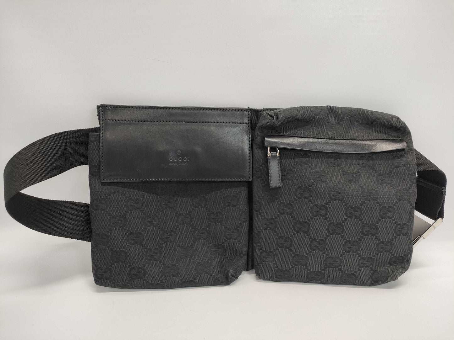 GUCCI 28566 GG Canvas Black Waist Bag