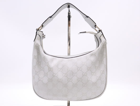 GUCCI 263757 GG Supreme Satin Canvas Shoulder Bag Handbag Silver Shoulder Bag