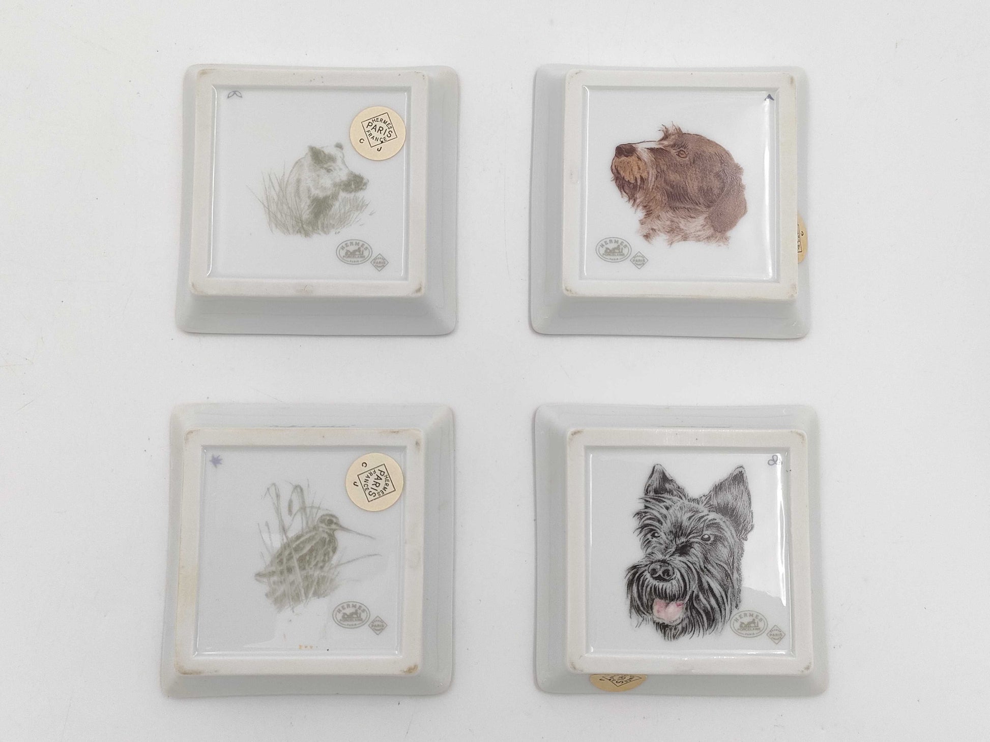 HERMES Square Plate Accessory Tray Animal Motif Small Plate Set of 4 Plates
