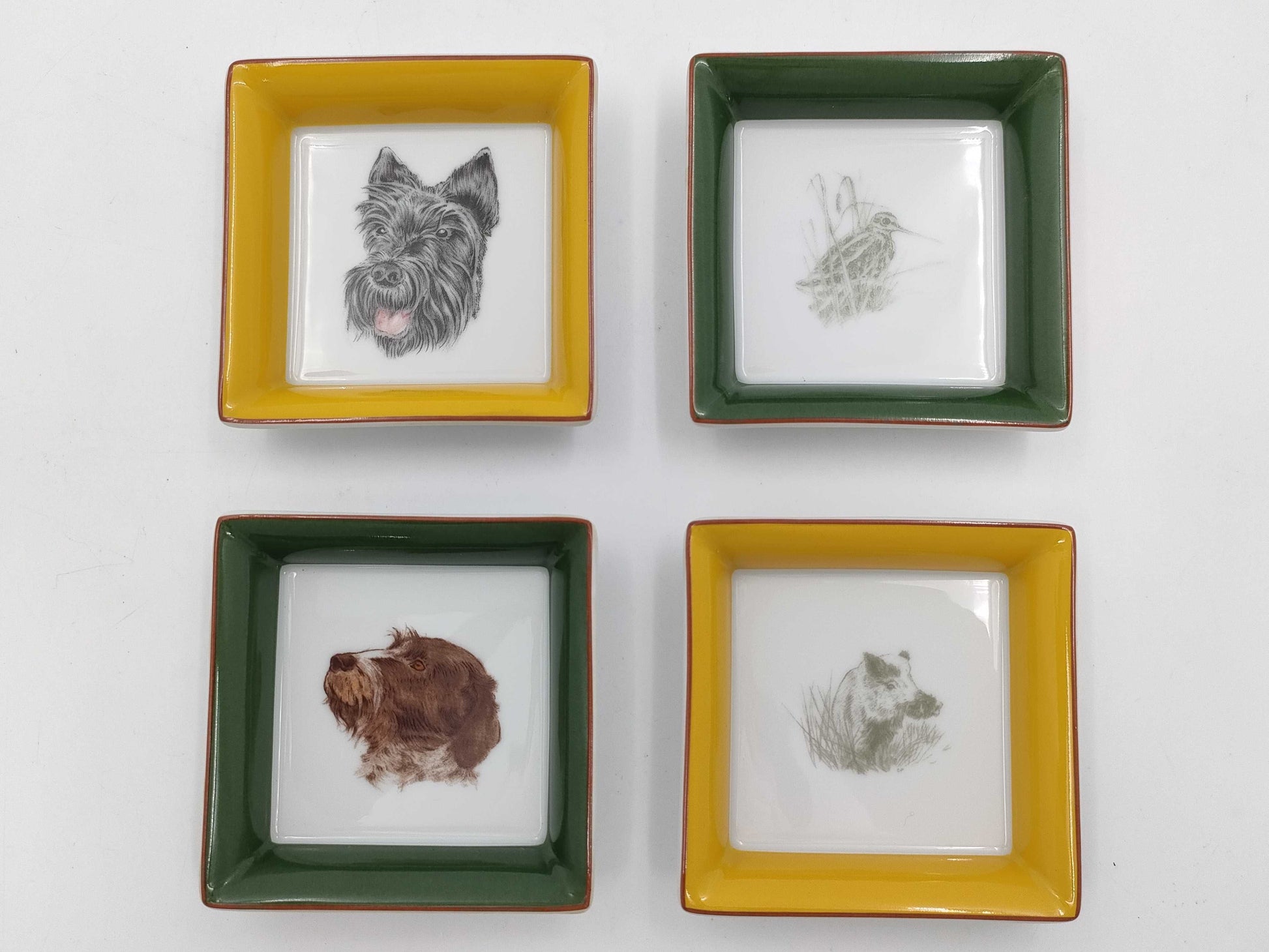 HERMES Square Plate Accessory Tray Animal Motif Small Plate Set of 4 Plates