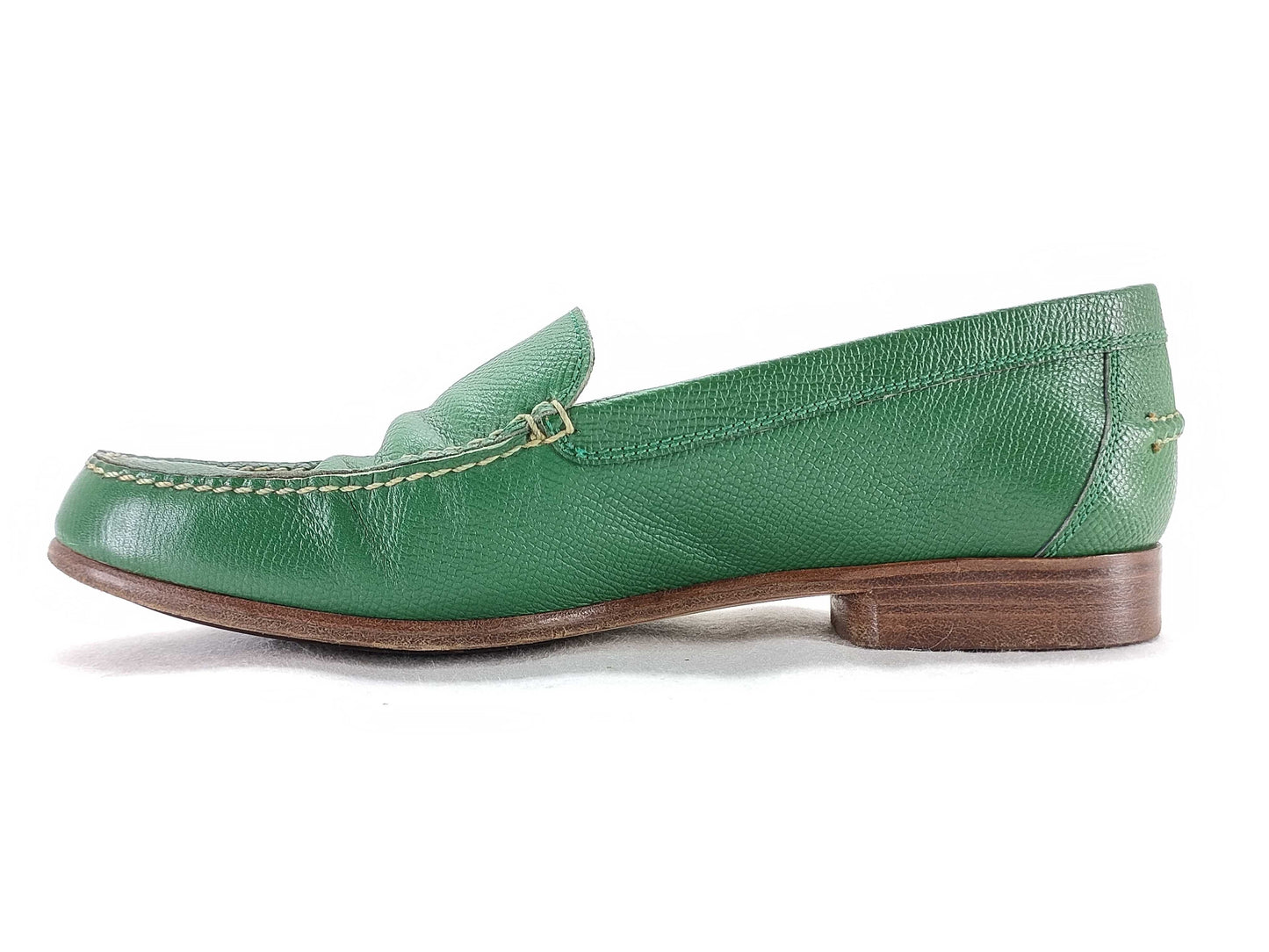 HERMES Paris Loafers, Moccasins, Flat Shoes, H Logo, Green, Size 36