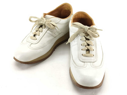 HERMES Size 37 Quick Leather Lace-Up Sneakers Women's White and Brown HERMES Sneakers