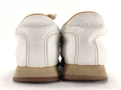 HERMES Size 37 Quick Leather Lace-Up Sneakers Women's White and Brown HERMES Sneakers