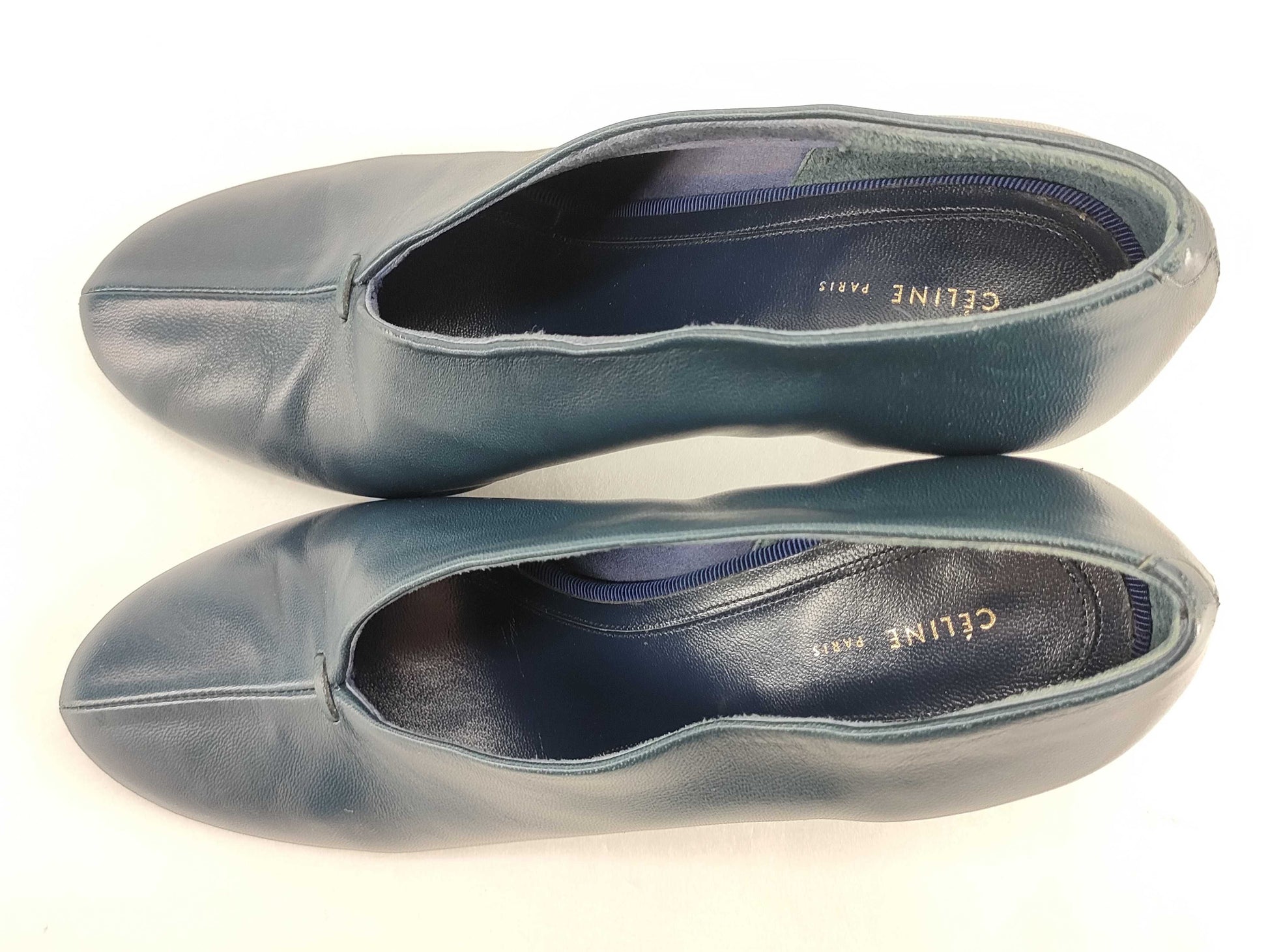 CELINE Phoebe Soft Pump, Nappa Boulevard Heel, Size 35.5, Navy, 320273LPSC