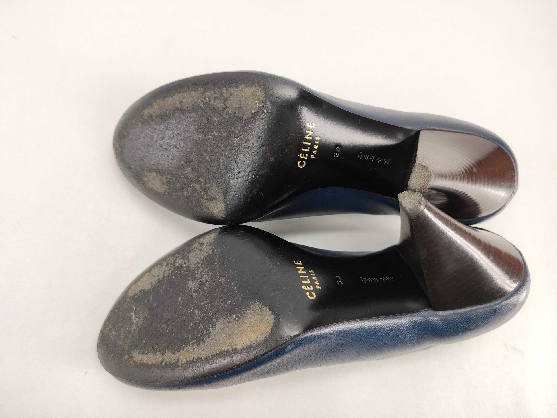 CELINE Phoebe Soft Pump, Nappa Boulevard Heel, Size 35.5, Navy, 320273LPSC