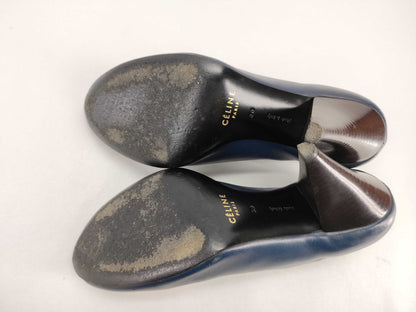CELINE Phoebe Soft Pump, Nappa Boulevard Heel, Size 35.5, Navy, 320273LPSC
