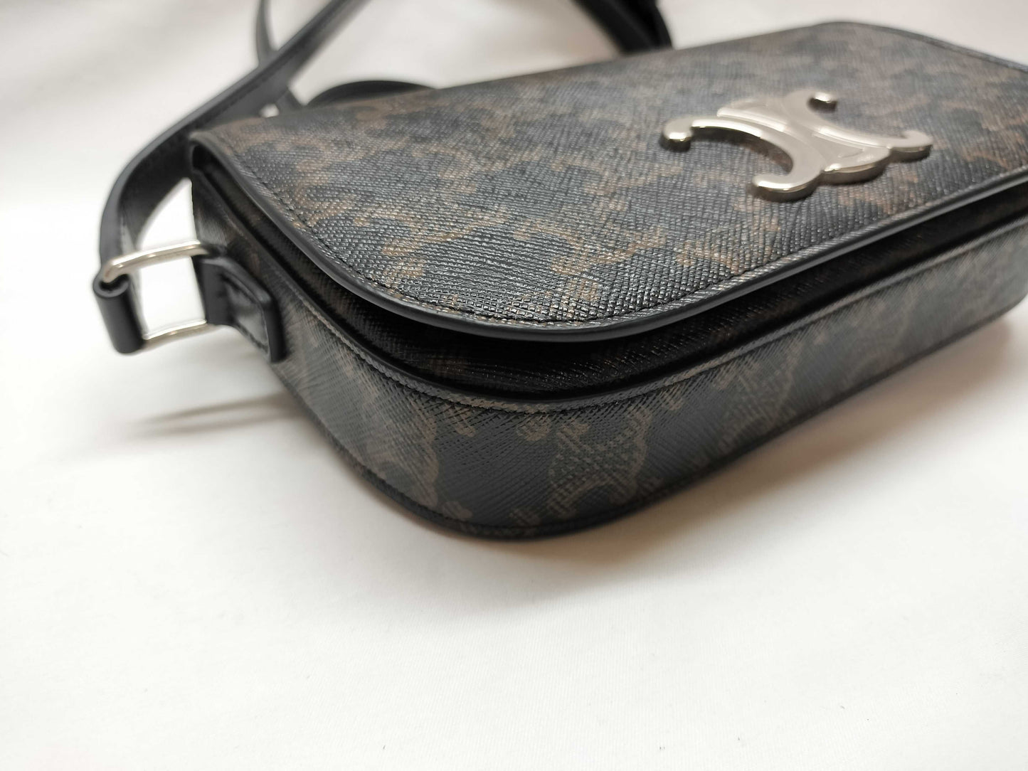 CELINE Triomphe Shoulder Bag in Black with Silver Hardware and PVC