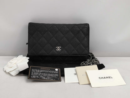 CHANEL CHANEL Chain Wallet Black Caviar Leather with Silver Hardware 21031111 Shoulder Bag