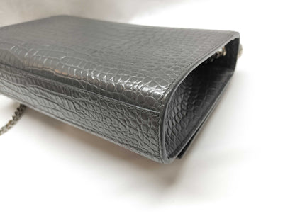 SAINT LAURENT SAINT LAURENT Kate Chain Shoulder Bag 354119 Gray Embossed Leather with Silver Hardware