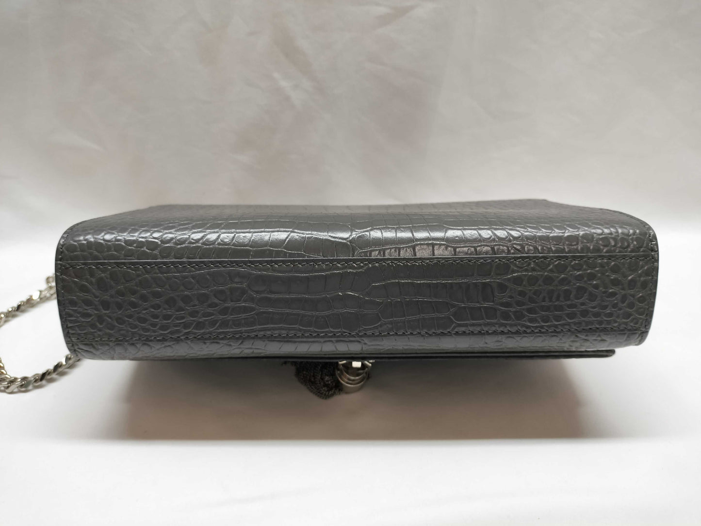 SAINT LAURENT SAINT LAURENT Kate Chain Shoulder Bag 354119 Gray Embossed Leather with Silver Hardware