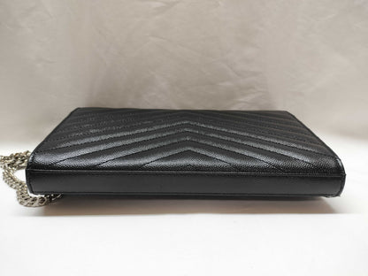 SAINT LAURENT Cassandra Chain Wallet 377828 Black with Silver Hardware Leather Shoulder Bag