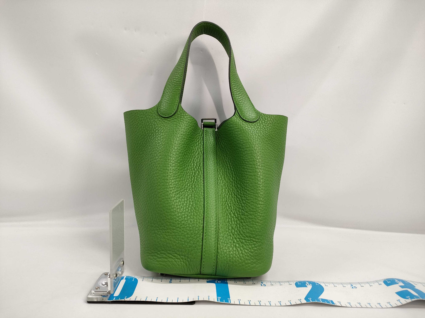 HERMES Picotin Lock PM Handbag in Vert Yucca with Silver Hardware and Clemence B Stamp