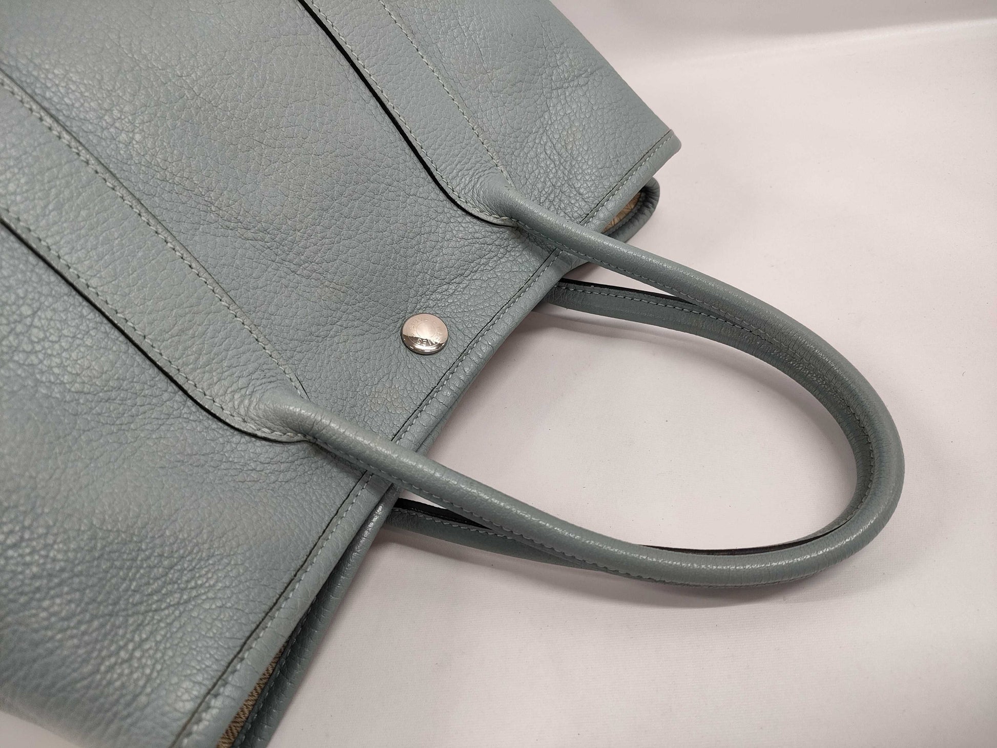 HERMES Garden Party TPM Handbag, Blue Run, Silver Hardware, Negonda, □M Engraved, Handbag