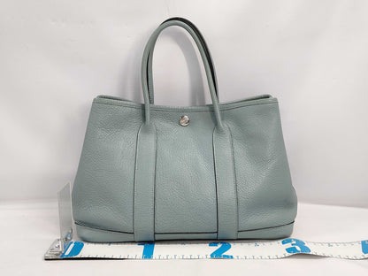 HERMES Garden Party TPM Handbag, Blue Run, Silver Hardware, Negonda, □M Engraved, Handbag