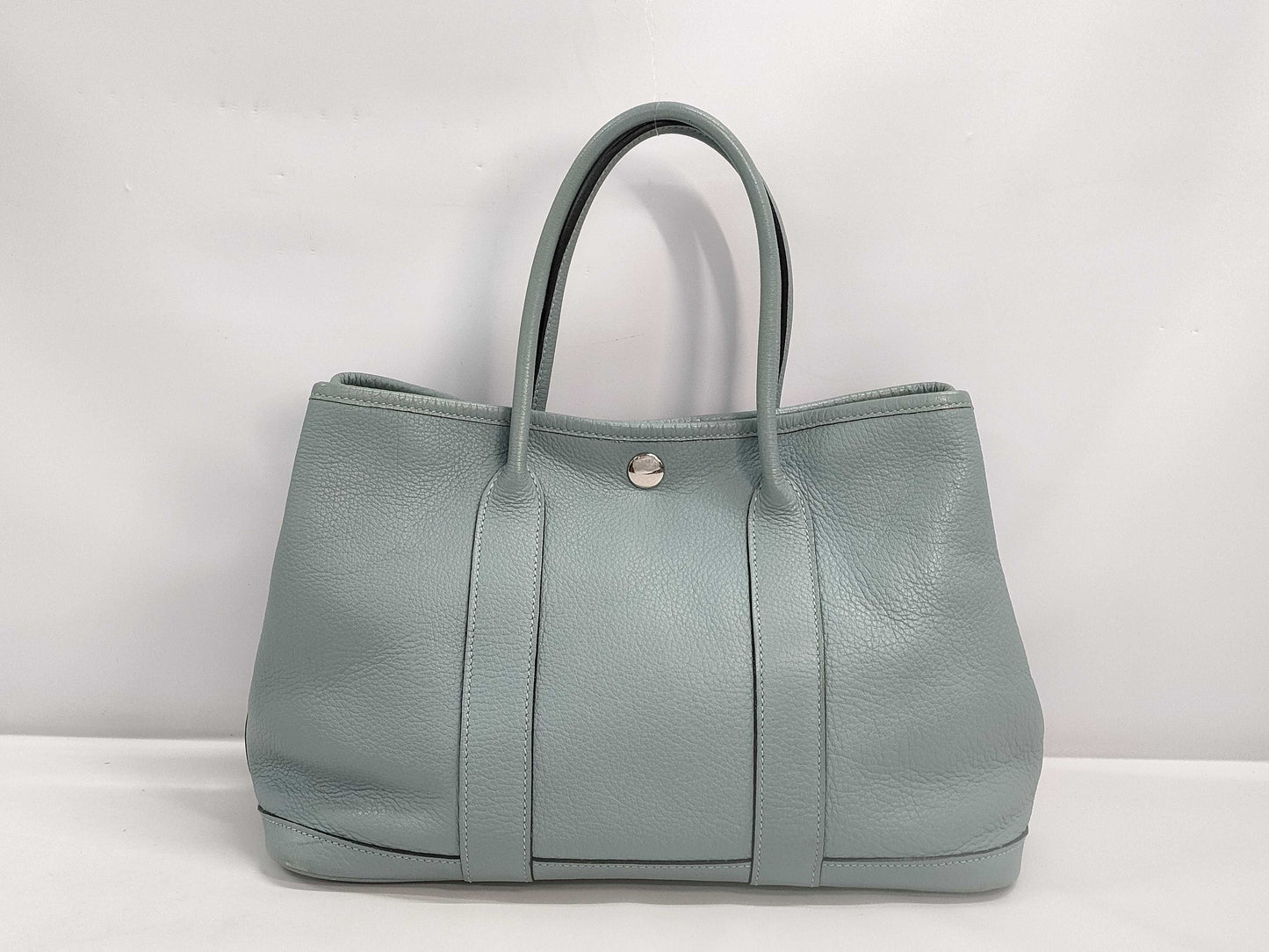 HERMES Garden Party TPM Handbag, Blue Run, Silver Hardware, Negonda, □M Engraved, Handbag