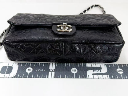 CHANEL Black Matelasse Icon Leather Embossed Double Chain W25cm x H15cm x D5cm [Dust bag and sticker included] Silver Hardware Shoulder Bag 14084973 Excellent Condition A-AB