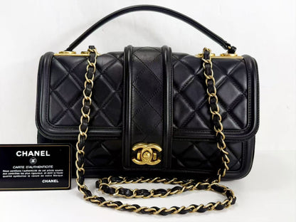 CHANEL Matelasse Black Elegant Double Chain Bag, W26cm, H15cm, D7cm, Approx. 20 Series [G Card and Sticker Included] Vintage G Hardware Shoulder Bag, 20761513, Excellent Condition