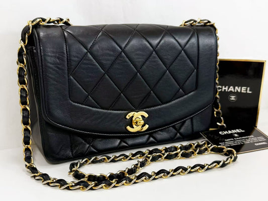 CHANEL Black Diana Matelasse Shoulder Bag, W22/H14/D7cm, Approx. 2nd Series [Gift Card and Sticker Included], Gold Hardware, 2272942 B