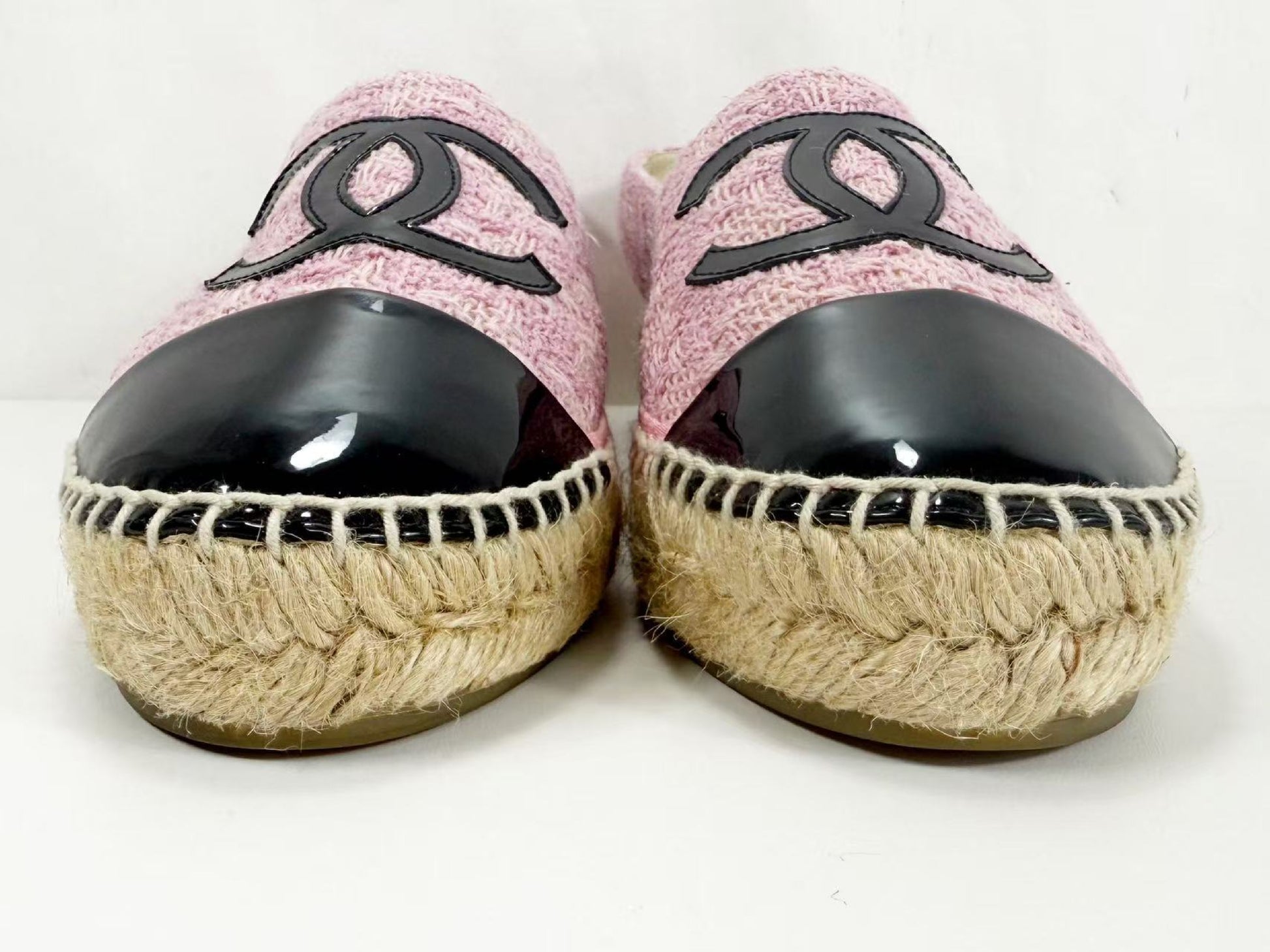 CHANEL Espadrilles, Size 37, Tweed Patent Leather, Big Coco Two-Tone Coco Mark, Slip-On Shoes, Excellent Condition, A, Other Shoes