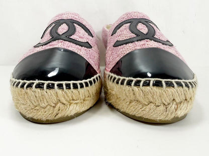 CHANEL Espadrilles, Size 37, Tweed Patent Leather, Big Coco Two-Tone Coco Mark, Slip-On Shoes, Excellent Condition, A, Other Shoes