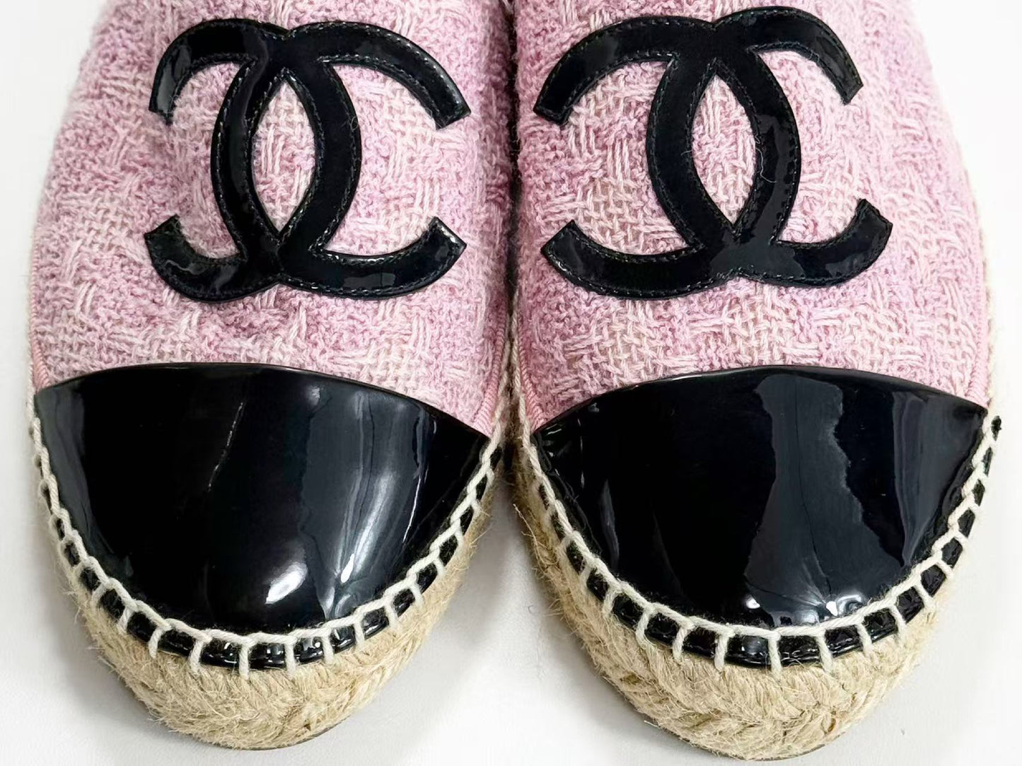 CHANEL Espadrilles, Size 37, Tweed Patent Leather, Big Coco Two-Tone Coco Mark, Slip-On Shoes, Excellent Condition, A, Other Shoes