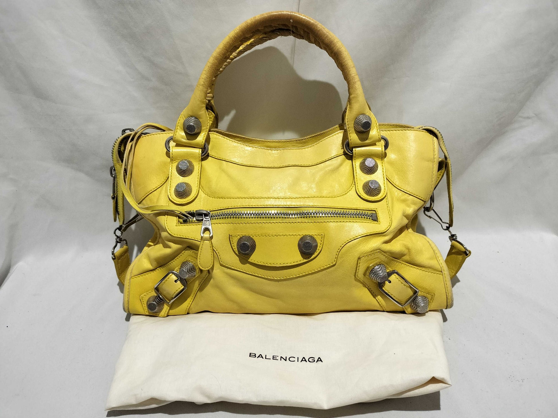 BALENCIAGA Giant Shoulder Bag, Yellow, with Mirror, Dust Bag, and Strap