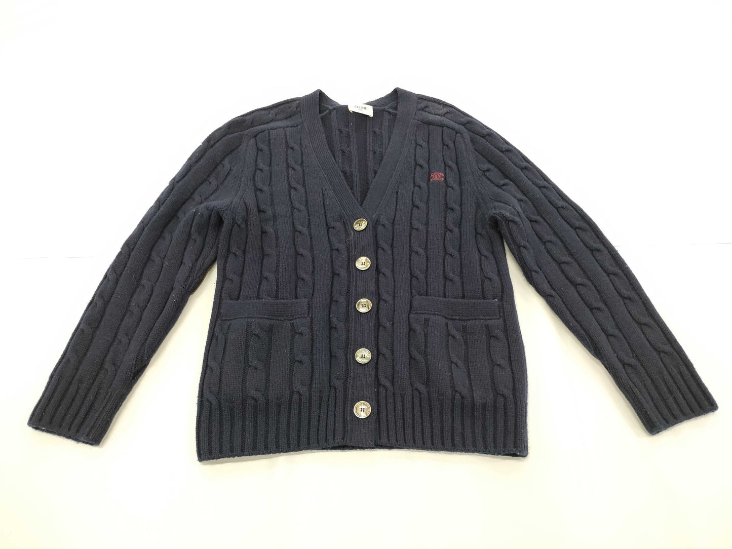 CELINE 100% Cashmere Triomphe Embroidered Cardigan Size XS