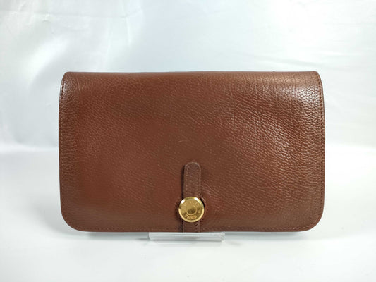 HERMES Dogon GM Leather Bi-fold Long Wallet with K Stamp, Brown