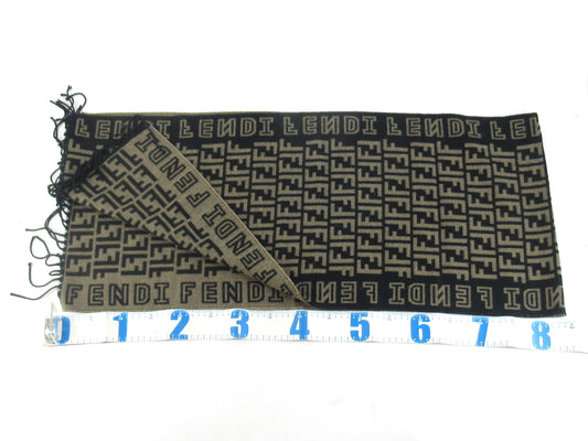 FENDI Zucca Pattern FF Logo Scarf, Wool, Beige, Black, Men's and Women's