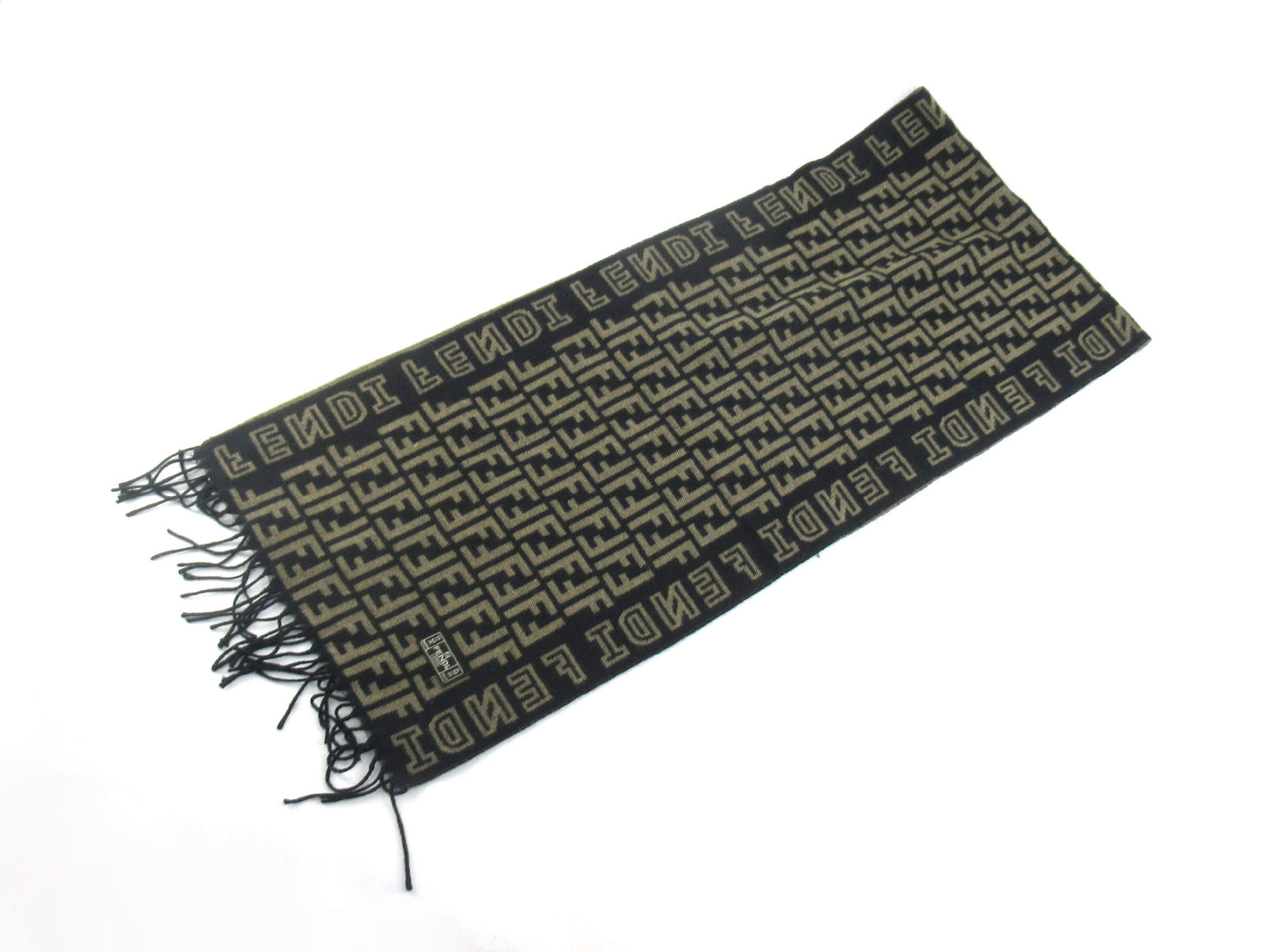FENDI Zucca Pattern FF Logo Scarf, Wool, Beige, Black, Men's and Women's