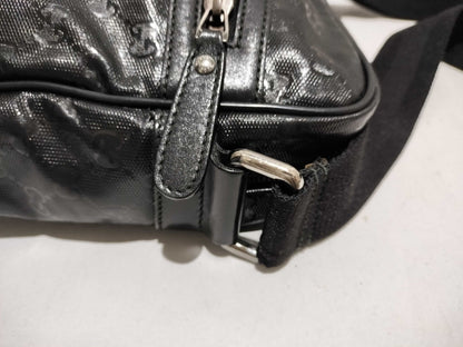 GUCCI 201448 Imprime Front Pocket Shoulder Bag Leather Black Shoulder Bag