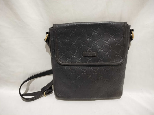 GUCCI 223666 Guccissima Shoulder Bag Flap Leather Black Shoulder Bag