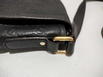 GUCCI 223666 Guccissima Shoulder Bag Flap Leather Black Shoulder Bag