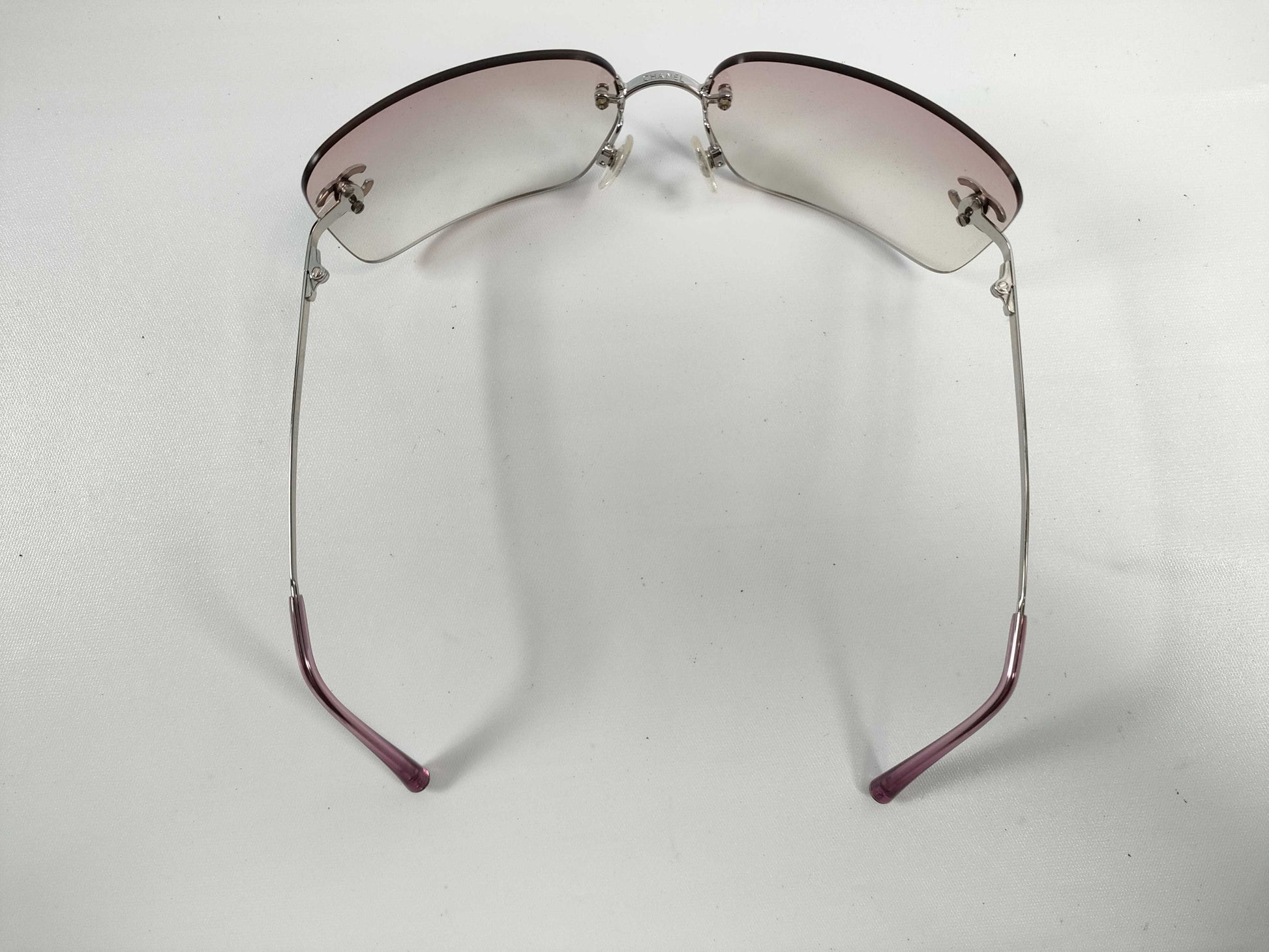  CHANEL COCO MARK COCO MARK Rimless Sunglasses with Rhinestones, Beige