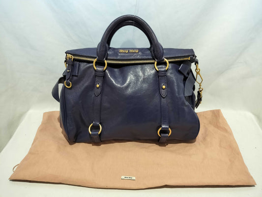 Miu Miu Vitello 2-way shoulder bag with side ribbon in purple