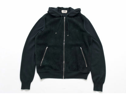 HERMES Men's Recent Suede Cashmere Zip Hoodie Dark Green M Jacket