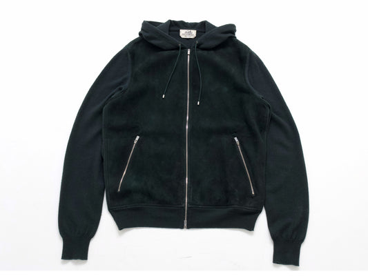 HERMES Men's Recent Suede Cashmere Zip Hoodie Dark Green M Jacket
