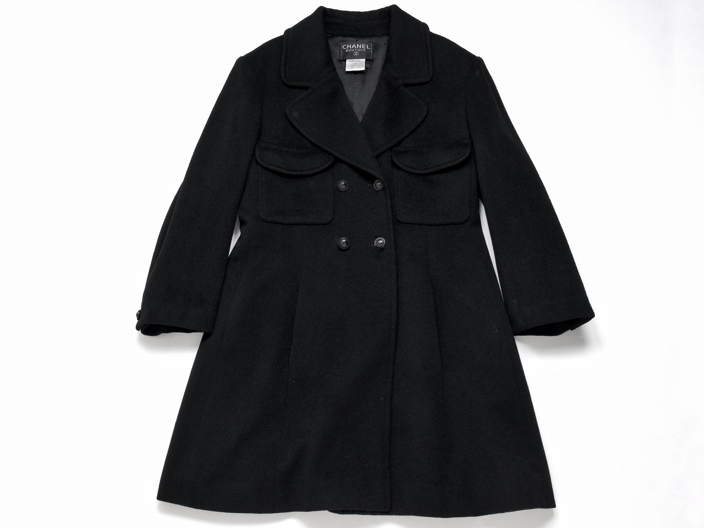 CHANEL Coco Mark 97A Wool Thin Quilted Lining A-Line Coat